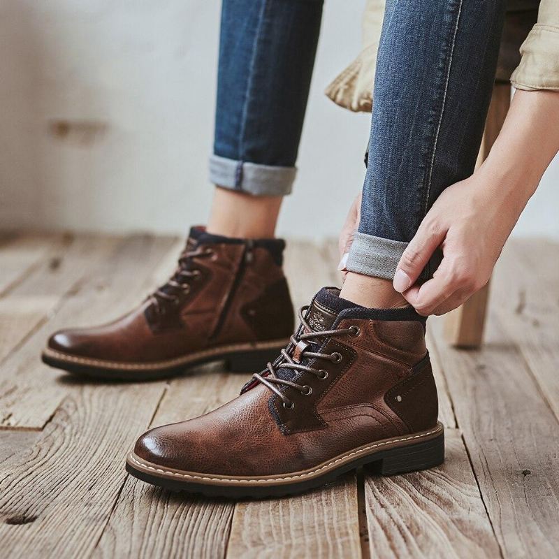 Laarzen Heren Leren Casual Homber-laarzen Met Rits