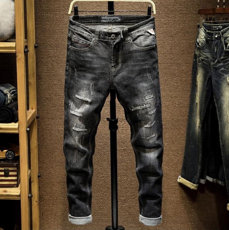 Jeans Heren Gerafeld Destroyed Slim-fit Stretchjeans