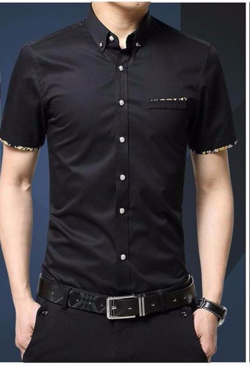 Pak Overhemd Heren Slim-fit Katoenen Overhemd Met Korte Mouwen