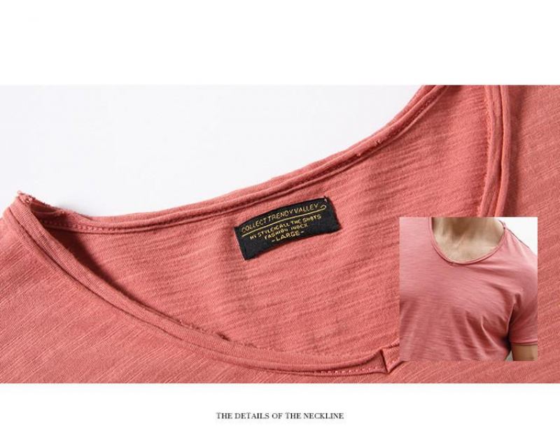 Overhemden Heren Slim Fit T-shirt Van Puur Katoen Met V-hals