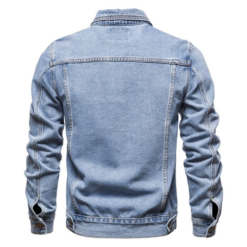 Heren Spijkerjassen Denim Revers Jack Met Enkele Rij Knopen