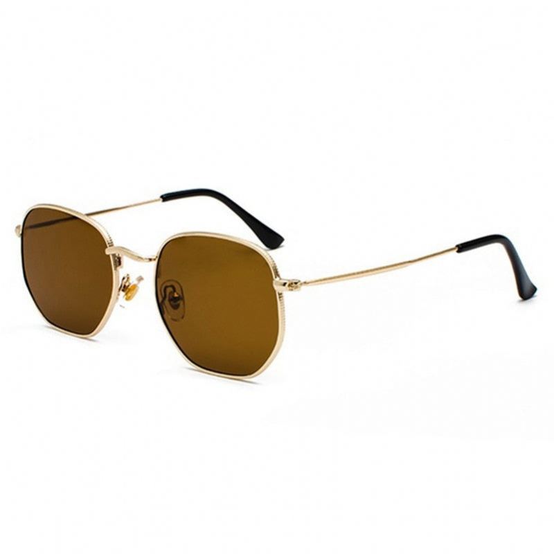 Zonnebrillen Heren Polygon Retro Shades Zonnebril Met Metalen Montuur