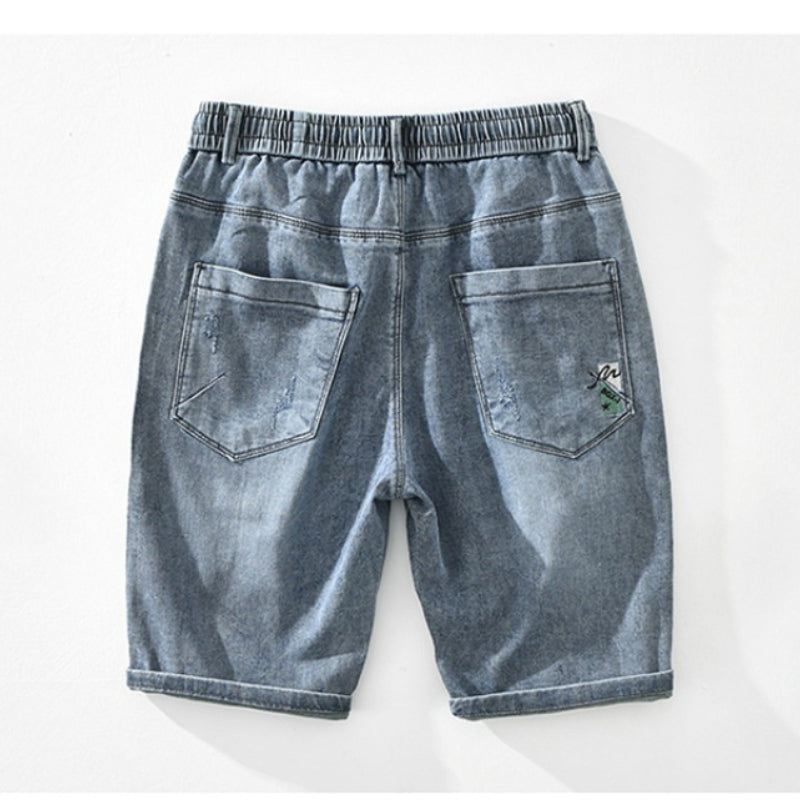 Dunne Trend Elastische Taille Stropdas Rechte Denim Short Korte Broeken Heren