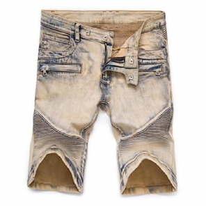 Heren Korte Broeken Geplooide Motorjeansshort